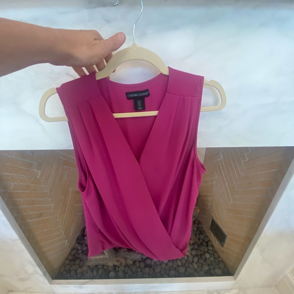 Cynthia Rowley hot Pink Cross over blouse size L